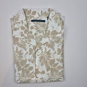 Perry Ellis M Bright White Floral Short Sleeve Button Down Shirt Resort Wear NWT